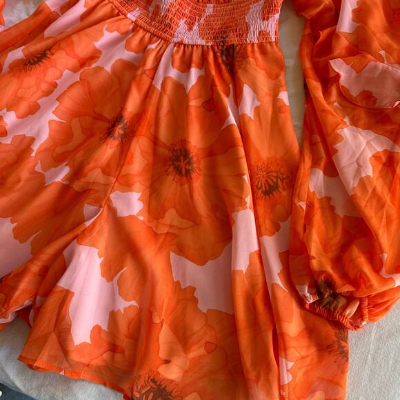 NEW Hutch Flounce Romper Floral Orange Long Sleeve Flowy Beach Resort Small - Picture 5 of 14